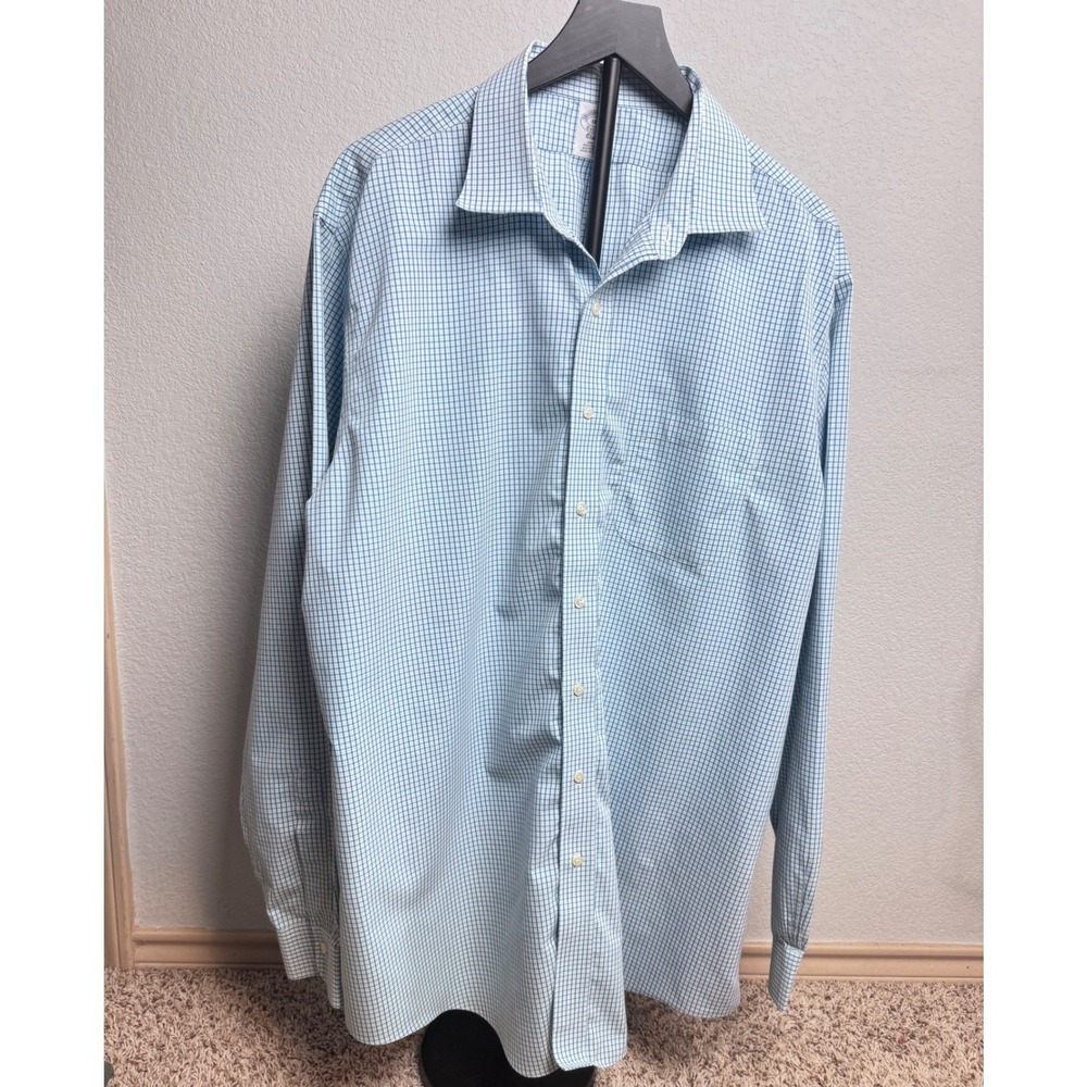 Brooks Brothers Mens 18-38 Classic Fit Non-Iron Supima Cotton Blue Check Shirt